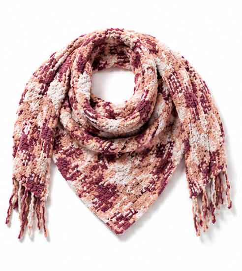 Cachecol de Tricô Rosa e Lilás com Franjas