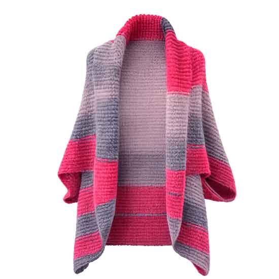 Cardigan Kimono Feminino de Tricô Rosa e Cinza  Artesanal