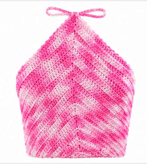 Top de Tricô Rosa e Branco- Bralette de crochê rosa e branco
