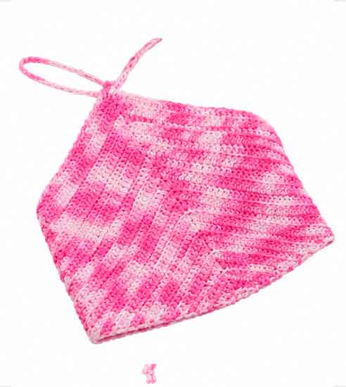 Top de Tricô Rosa e Branco- Bralette de crochê rosa e branco - Imagem 4