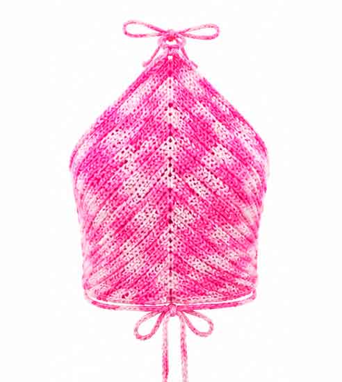 Top de Tricô Rosa e Branco- Bralette de crochê rosa e branco - Imagem 7