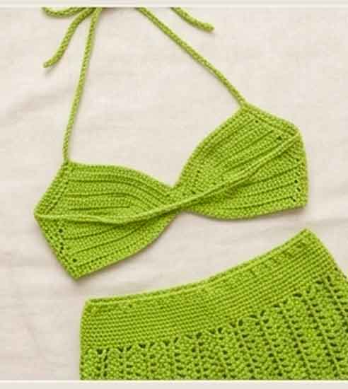 Conjunto de Crochê Verde-Lima: Top Biquíni e Saia Saída de Praia - Imagem 2