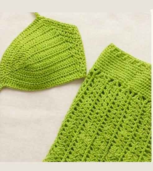 Conjunto de Crochê Verde-Lima: Top Biquíni e Saia Saída de Praia - Imagem 4