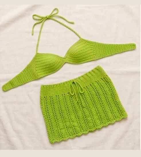 Conjunto de Crochê Verde-Lima: Top Biquíni e Saia Saída de Praia - Imagem 7