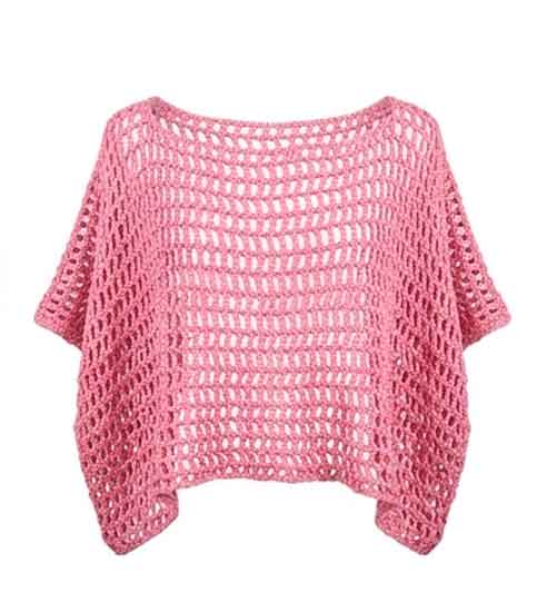 Poncho Feminino de Crochê Ponto Aberto – Rosa Seco